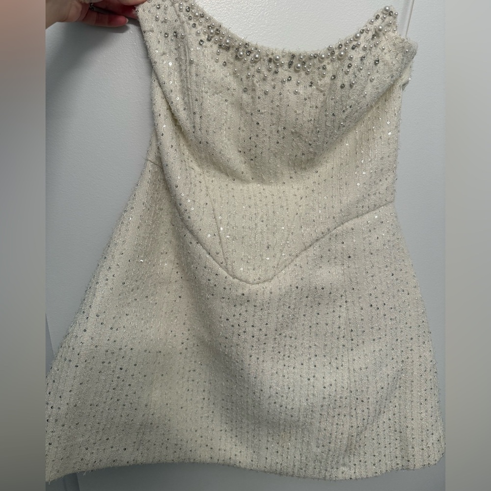Meshki Strapless Beaded Mini Dress in Ivory White - Picture 5 of 7